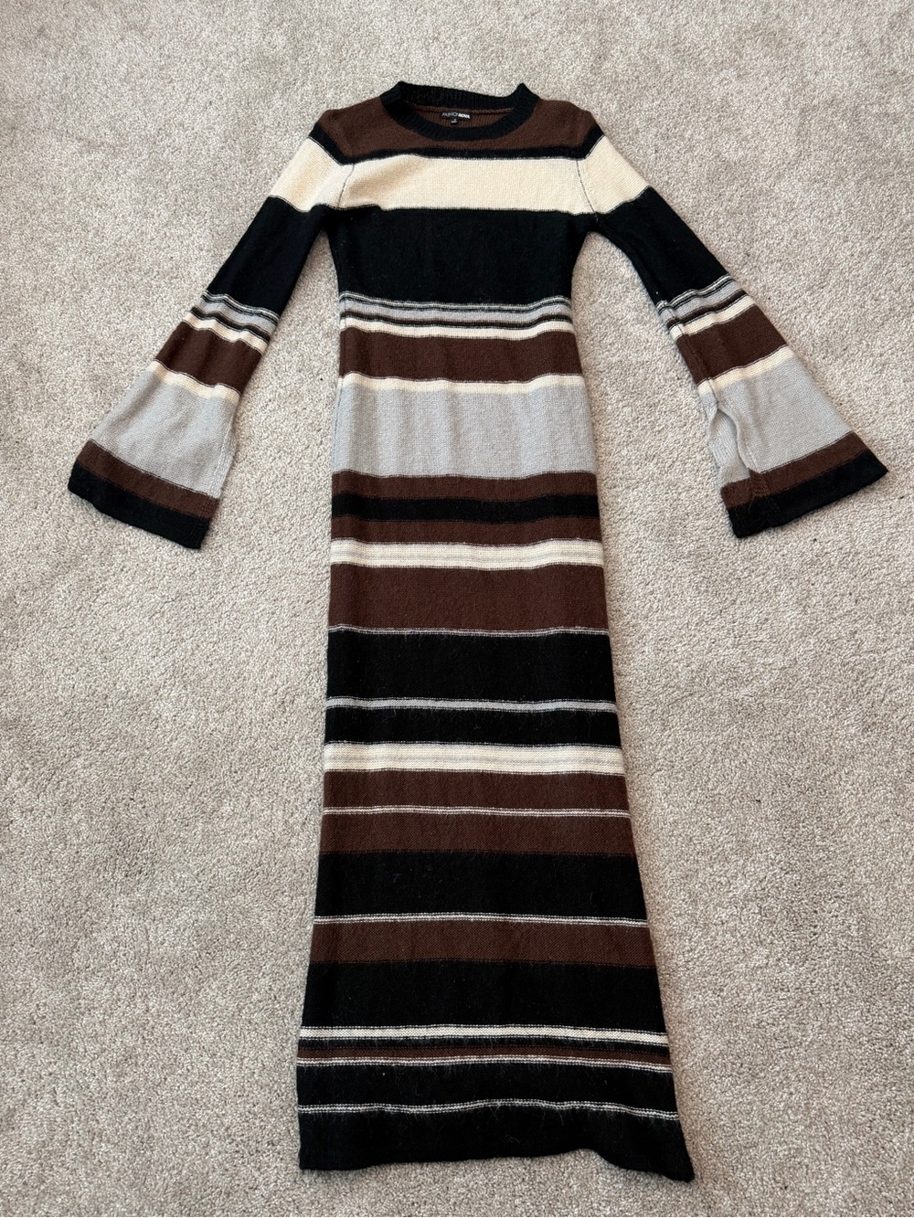 Fashion Nova Striped Maxi Dress in Brown, Black & Cream